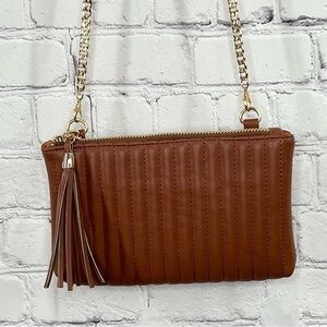 Brown Faux Leather Chain Tassel Crossbody Bag